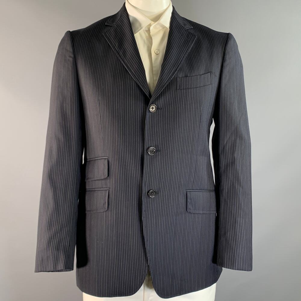 ETRO MILANO Chest Size 40 Navy Purple Pinstripe Wool Silk Sport Coat